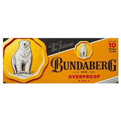 Bundaberg OP And Cola 375ml (Overproof) Cans 10 Pack